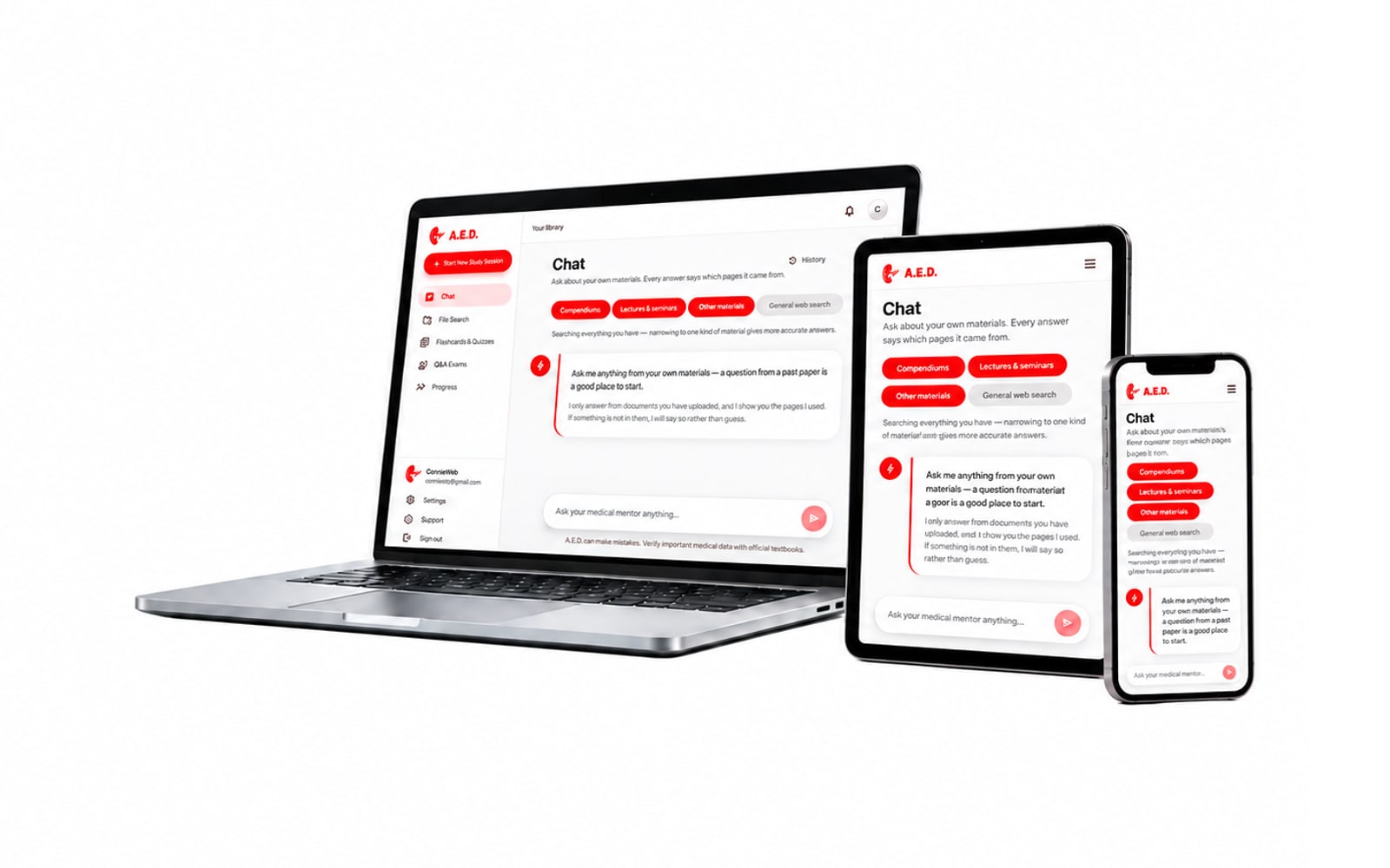The A.E.D. chat on a laptop, an iPad and an iPhone