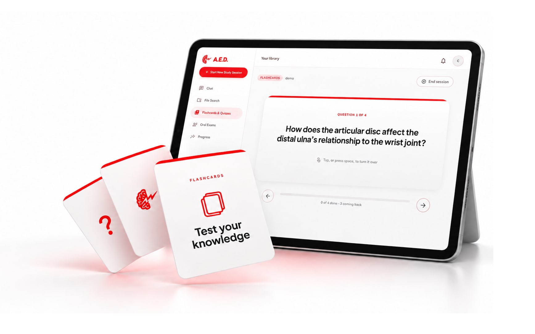 A.E.D. flashcards on an iPad